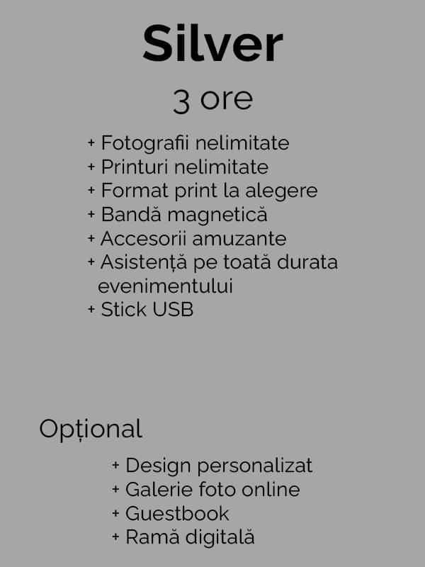 Pachet Silver cabina foto Timișoara – servicii photo booth pentru nuntă, botez și evenimente corporate